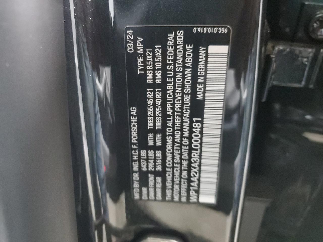 2024 Porsche Macan 4 VIN: WP1AA2XA3RL000481 Lot: 69364145