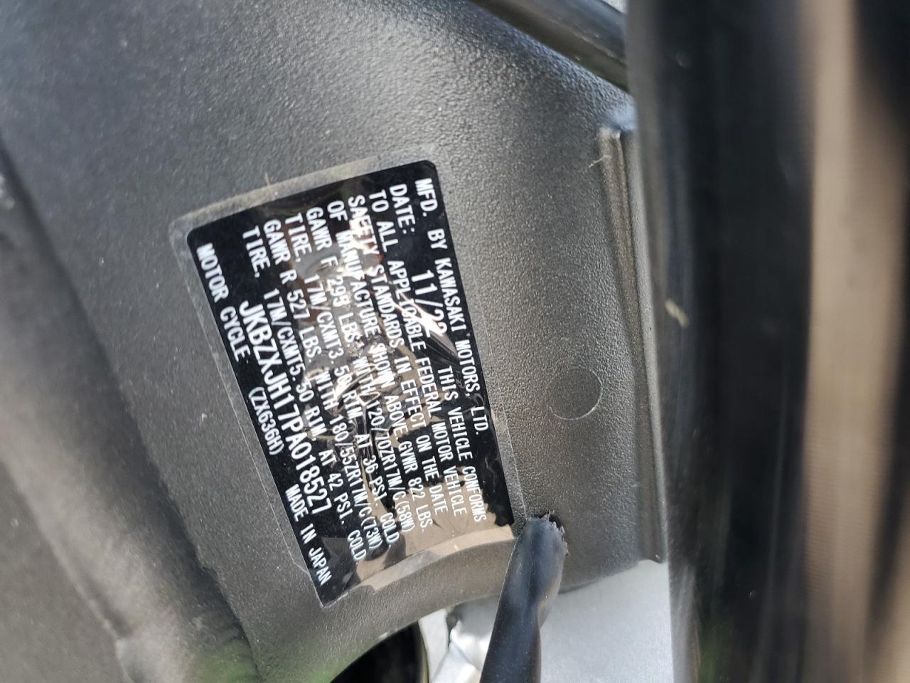 2023 Kawasaki Zx636 K VIN: JKBZXJH17PA018527 Lot: 68850635