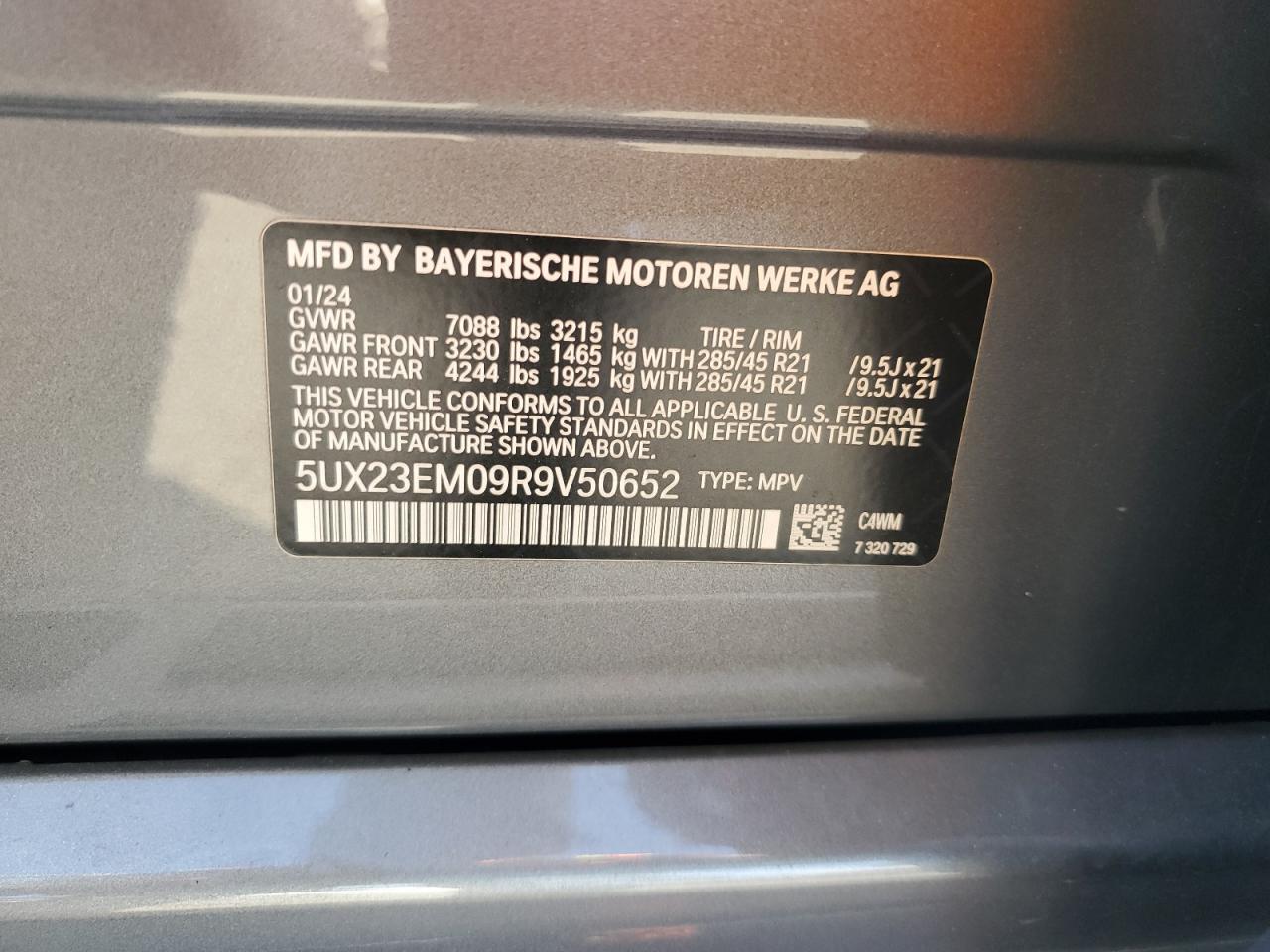 2024 BMW X7 xDrive40I VIN: 5UX23EM09R9V50652 Lot: 68974955