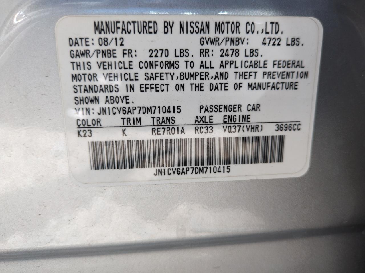 2013 Infiniti G37 Base VIN: JN1CV6AP7DM710415 Lot: 67642915