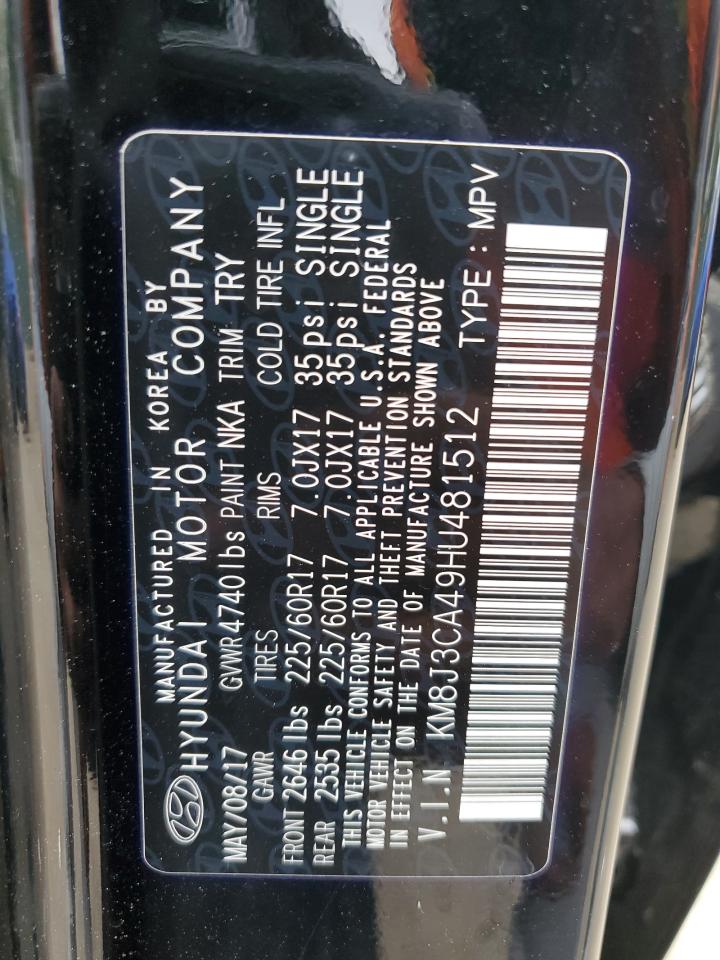 2017 Hyundai Tucson Limited VIN: KM8J3CA49HU481512 Lot: 68474185