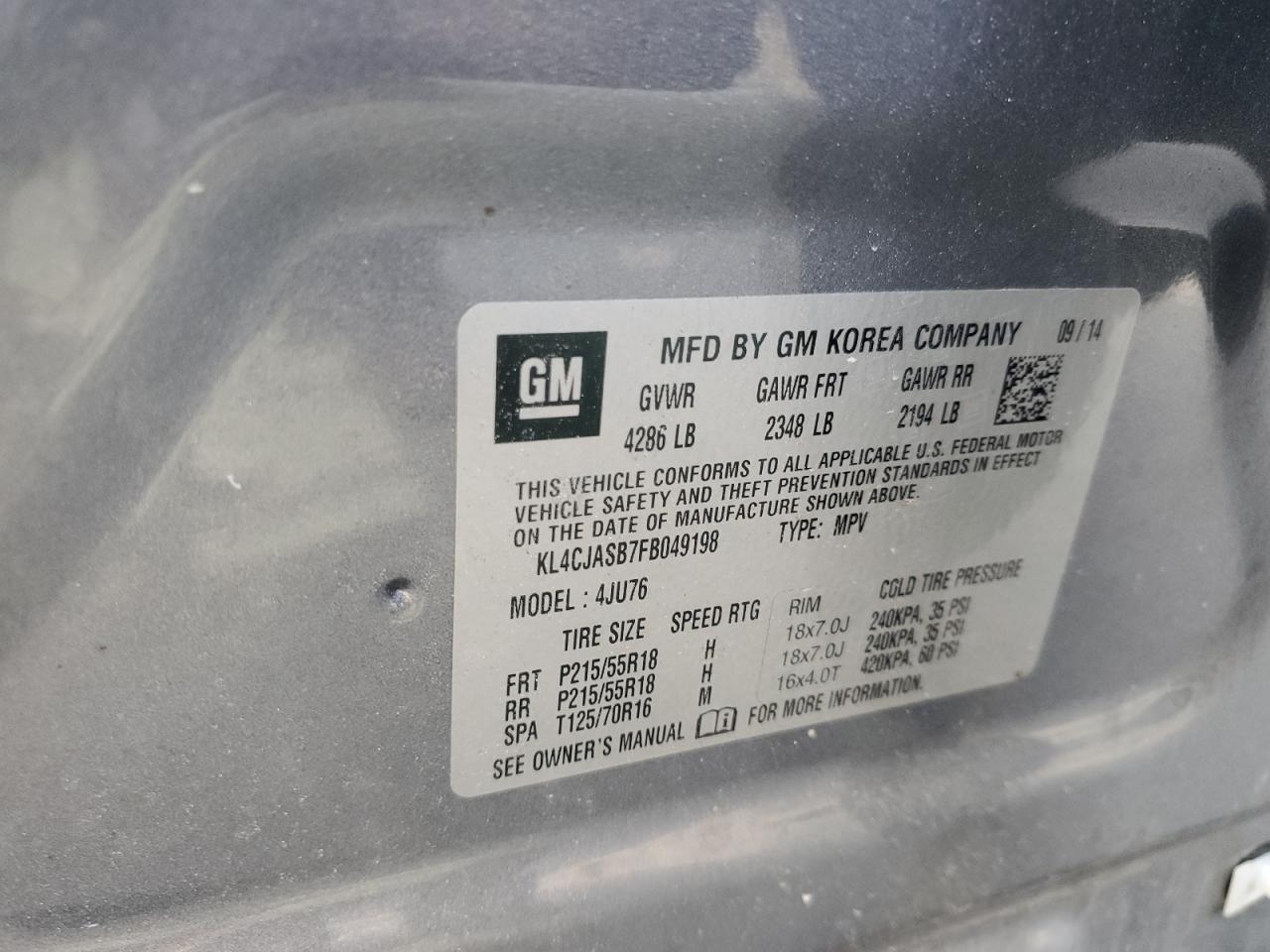 2015 Buick Encore VIN: KL4CJASB7FB049198 Lot: 68866355