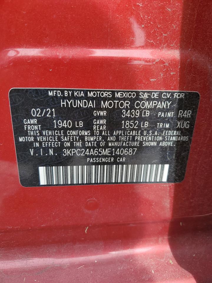 2021 Hyundai Accent Se VIN: 3KPC24A65ME140687 Lot: 70832005