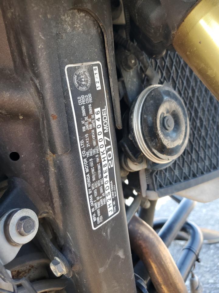 2017 Honda Crf1000 VIN: JH2SD04E8HK000046 Lot: 66992405