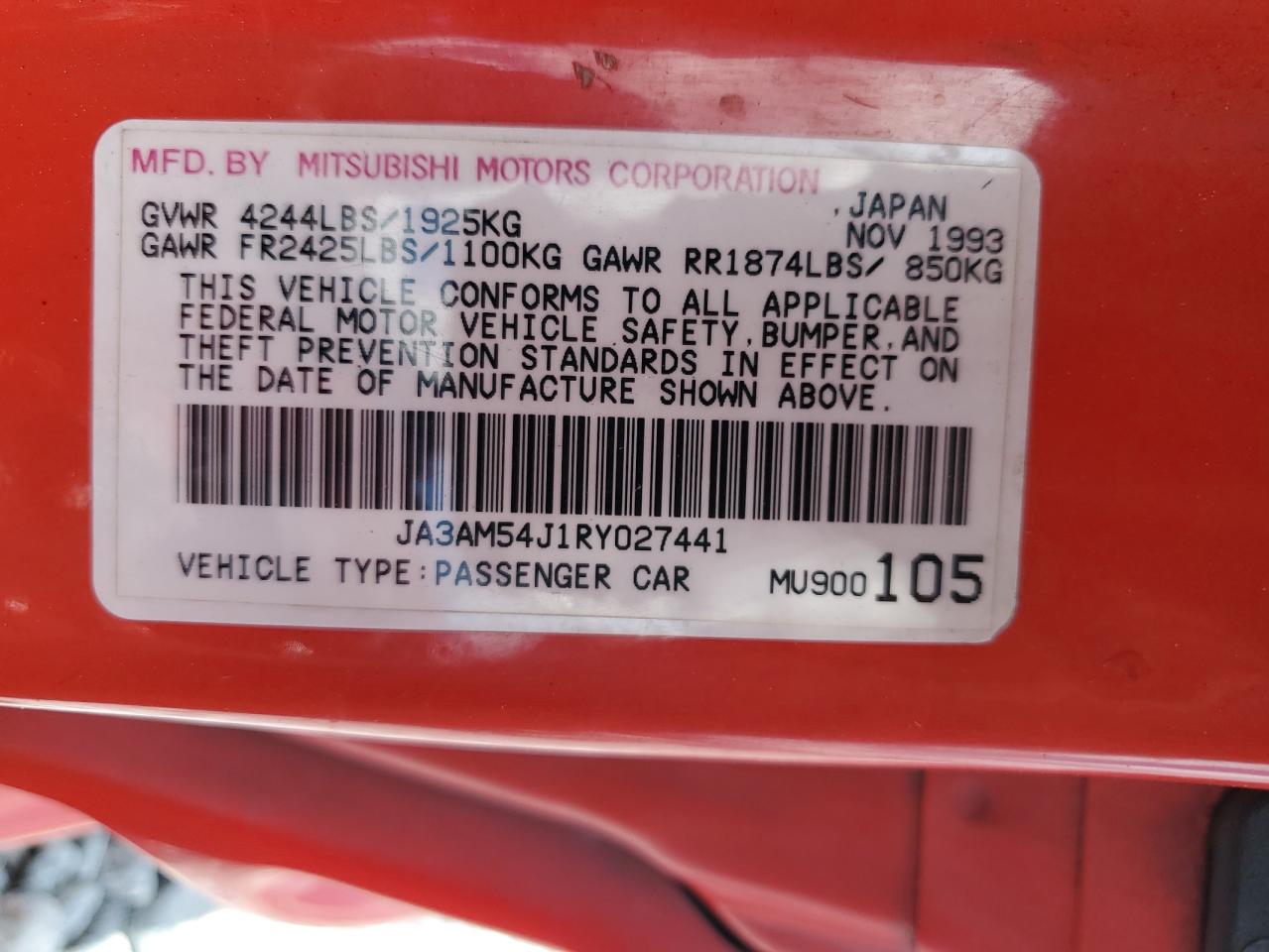 1994 Mitsubishi 3000 Gt VIN: JA3AM54J1RY027441 Lot: 68705475