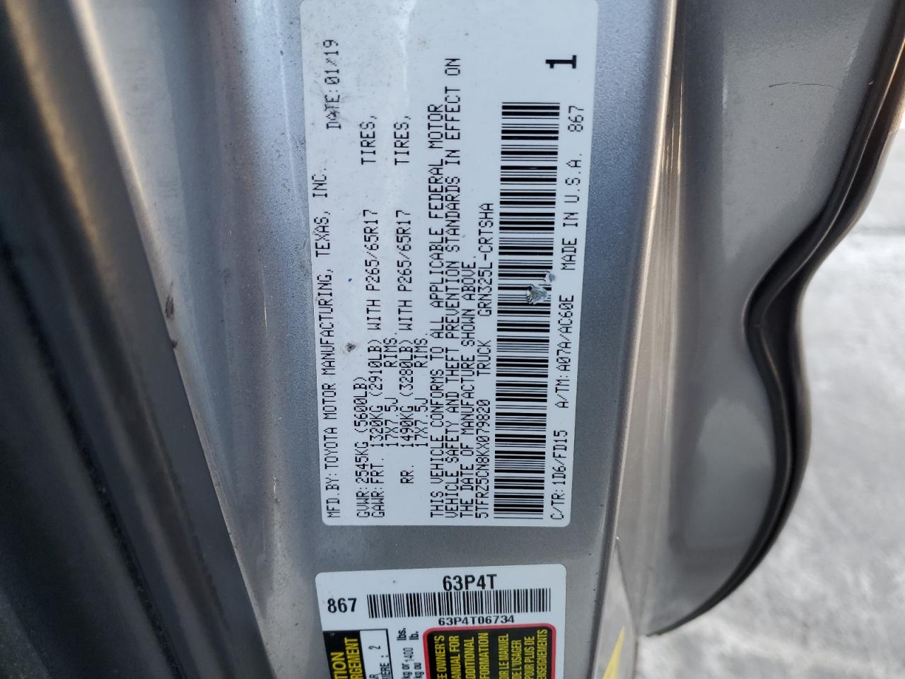 2019 Toyota Tacoma Access Cab VIN: 5TFRZ5CN8KX079820 Lot: 70650025