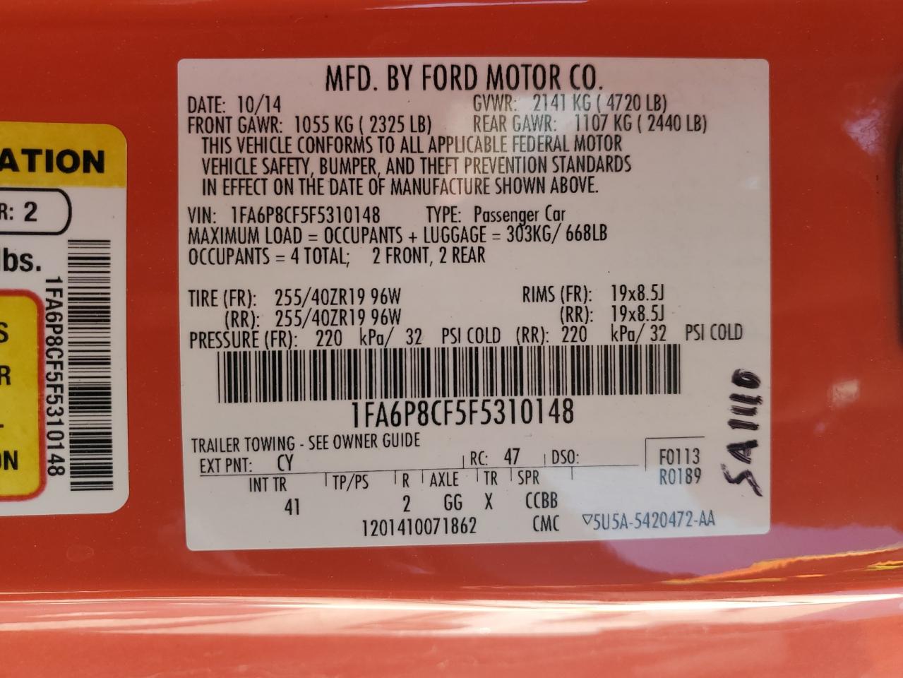 2015 Ford Mustang Gt VIN: 1FA6P8CF5F5310148 Lot: 70589655