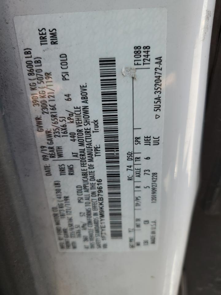 2019 Ford Transit T-150 VIN: 1FTYE1YM9KKB79616 Lot: 68331435