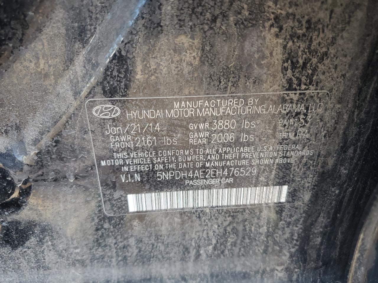 2014 Hyundai Elantra Se VIN: 5NPDH4AE2EH476529 Lot: 70890175