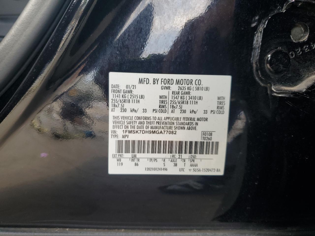 2021 Ford Explorer Xlt VIN: 1FMSK7DH9MGA77082 Lot: 67317695