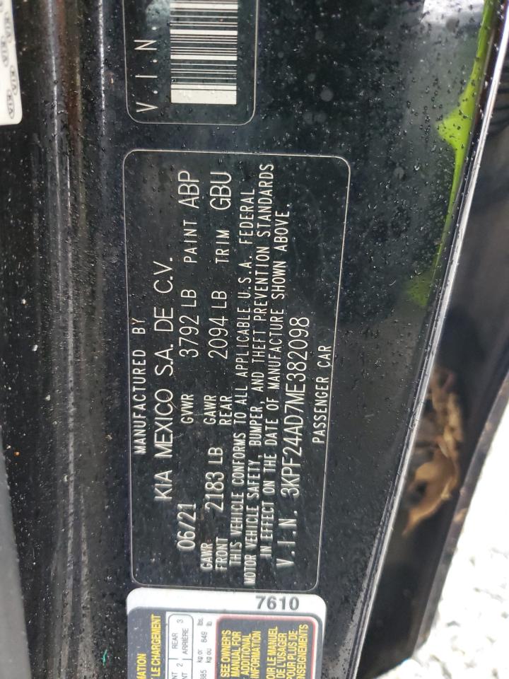 2021 Kia Forte Fe VIN: 3KPF24AD7ME382098 Lot: 68099155