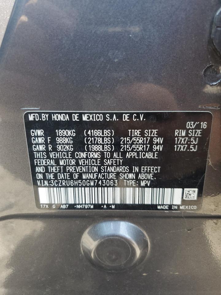 2016 Honda Hr-V Ex VIN: 3CZRU6H50GM743063 Lot: 68069165