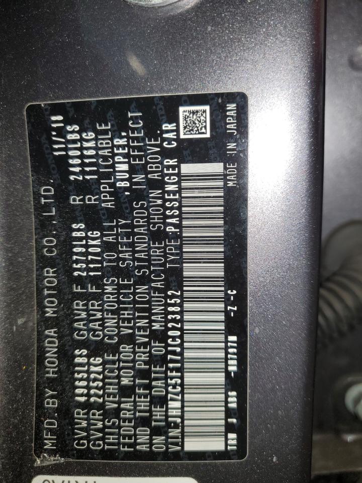 2018 Honda Clarity VIN: JHMZC5F17JC023852 Lot: 70135235