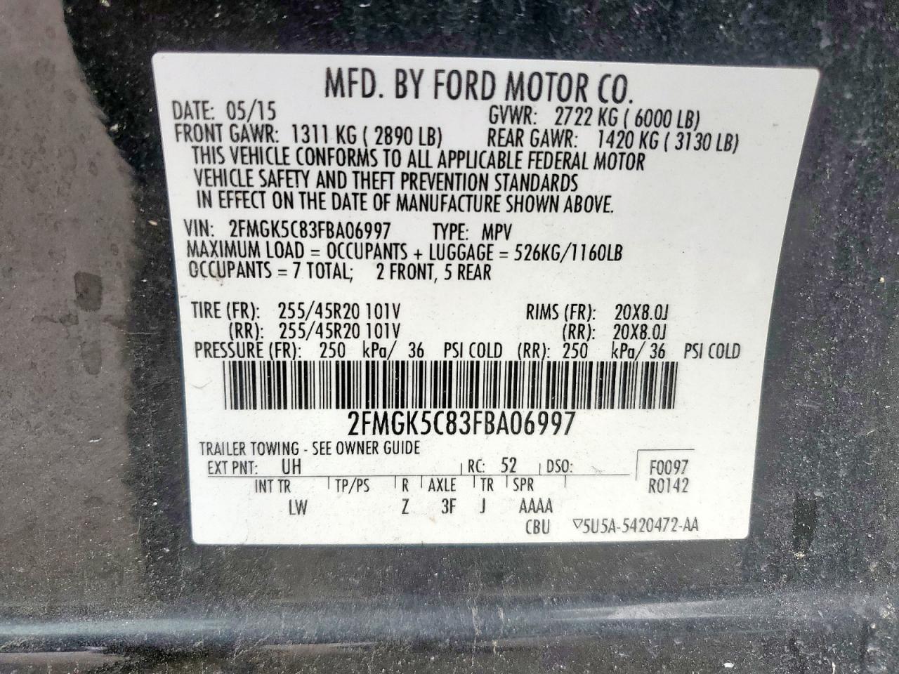 2015 Ford Flex Sel VIN: 2FMGK5C83FBA06997 Lot: 68570415