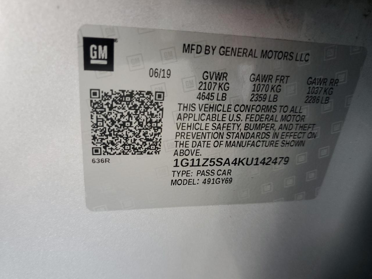 2019 Chevrolet Impala Lt VIN: 1G11Z5SA4KU142479 Lot: 70364745