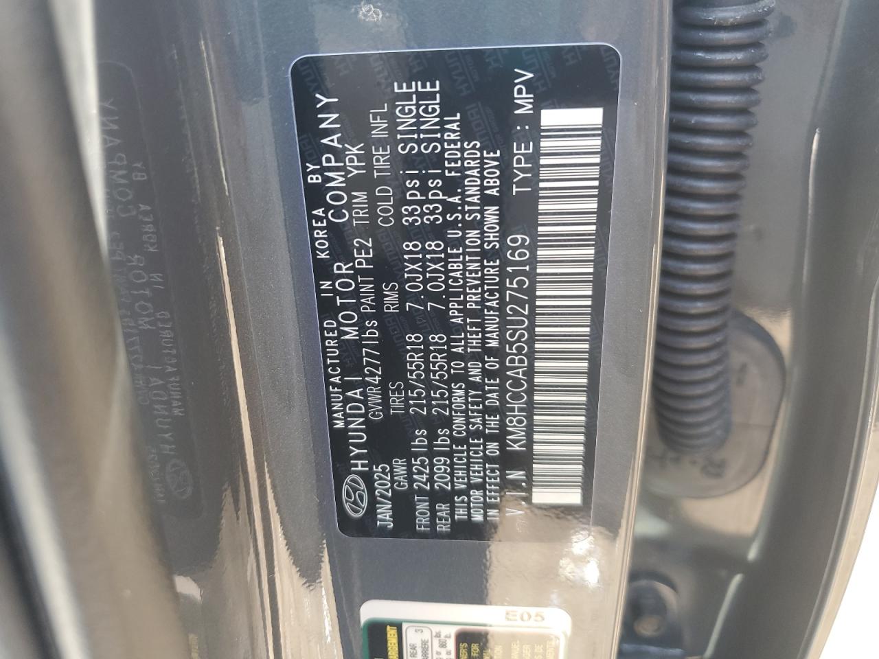 2025 Hyundai Kona Sel VIN: KM8HCCAB5SU275169 Lot: 71996265