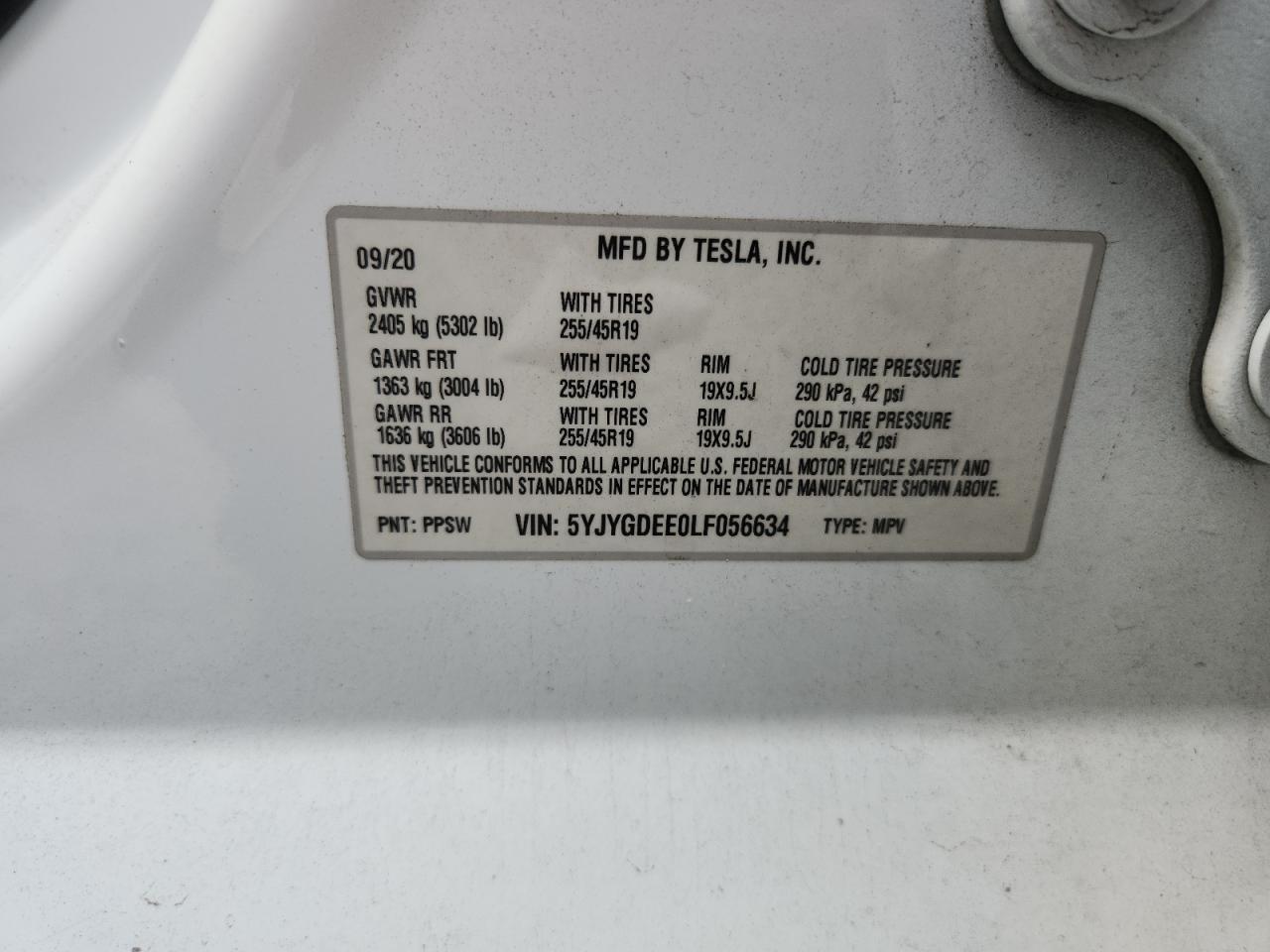 2020 Tesla Model Y VIN: 5YJYGDEE0LF056634 Lot: 69789475