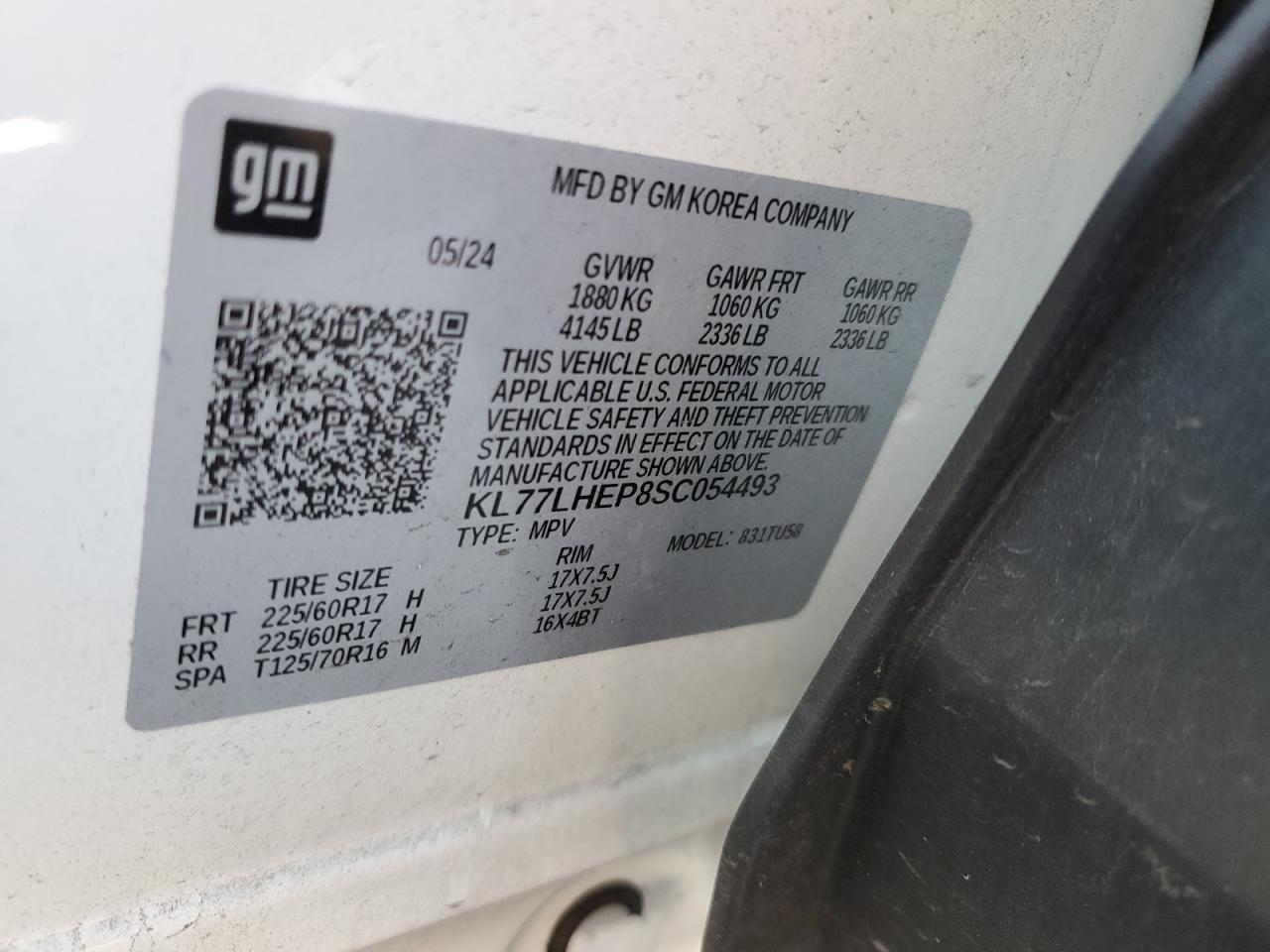 2025 Chevrolet Trax 1Lt VIN: KL77LHEP8SC054493 Lot: 70514955