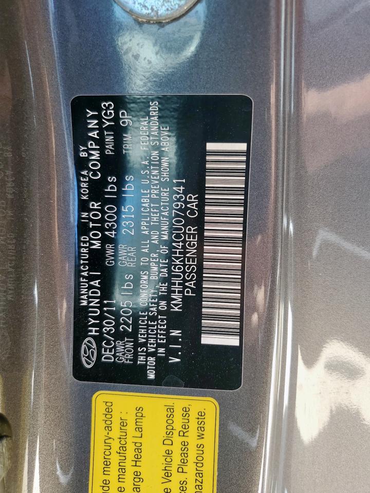 2012 Hyundai Genesis Coupe 3.8L VIN: KMHHU6KH4CU079341 Lot: 70830795