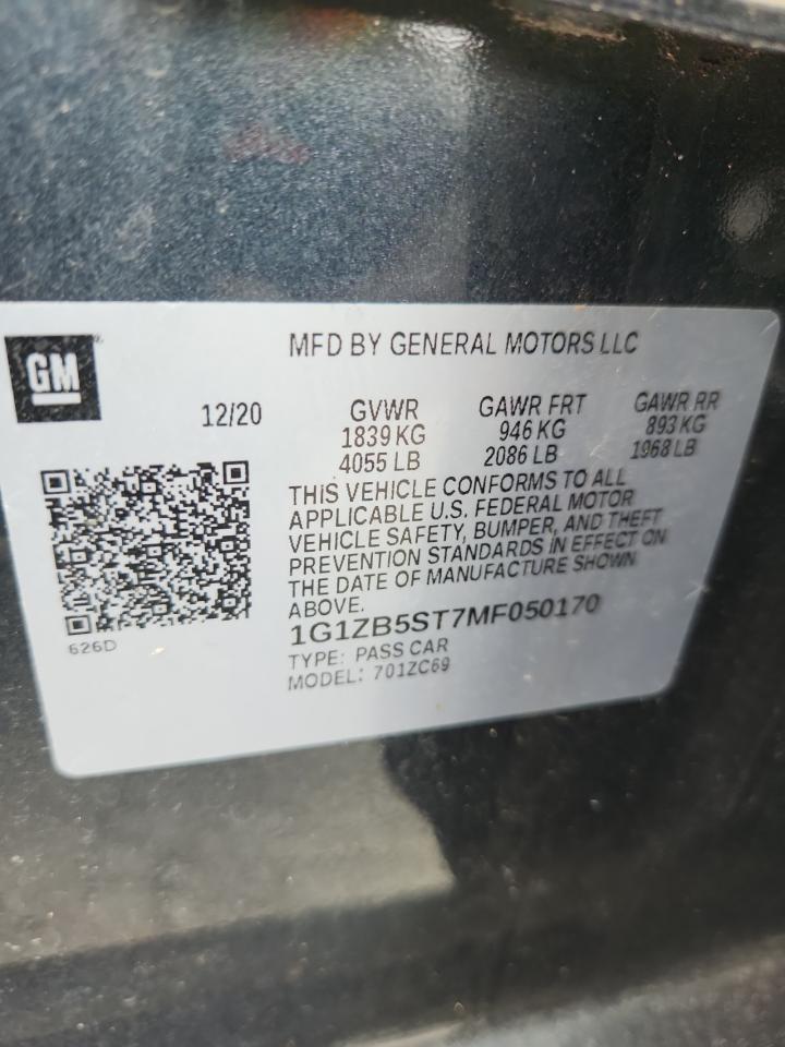 2021 Chevrolet Malibu Ls VIN: 1G1ZB5ST7MF050170 Lot: 69764205