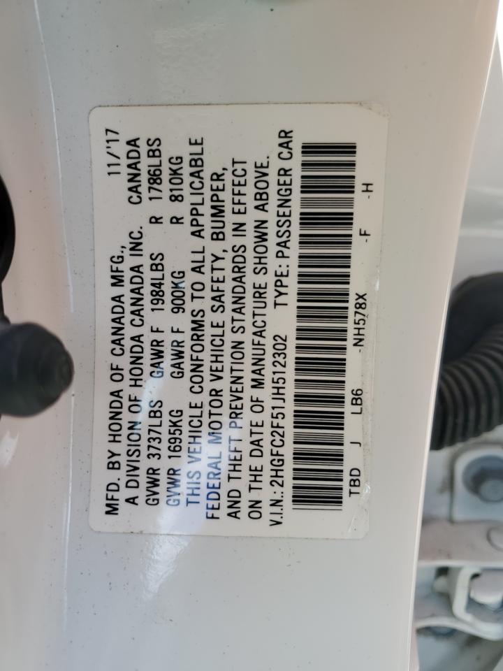 2018 Honda Civic Lx VIN: 2HGFC2F51JH512302 Lot: 69725965