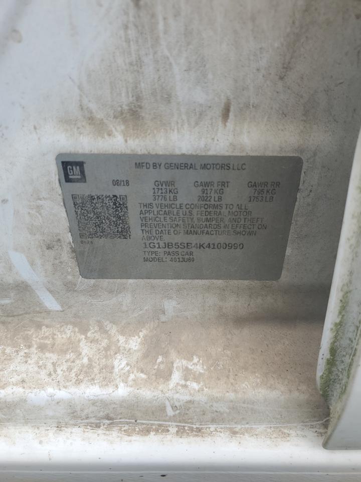 2019 Chevrolet Sonic Ls VIN: 1G1JB5SB4K4100990 Lot: 68364575