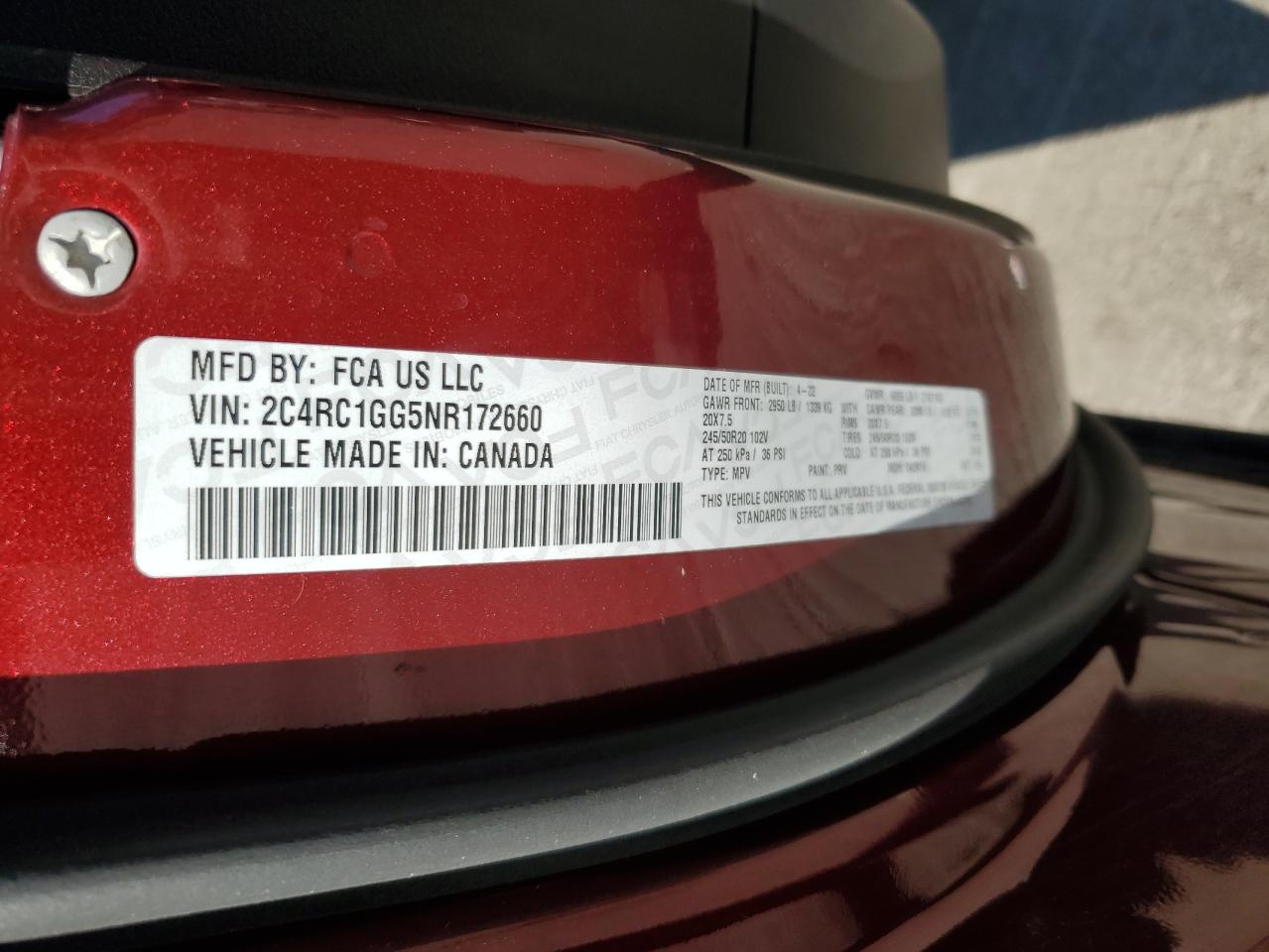 2022 Chrysler Pacifica Limited VIN: 2C4RC1GG5NR172660 Lot: 69945525