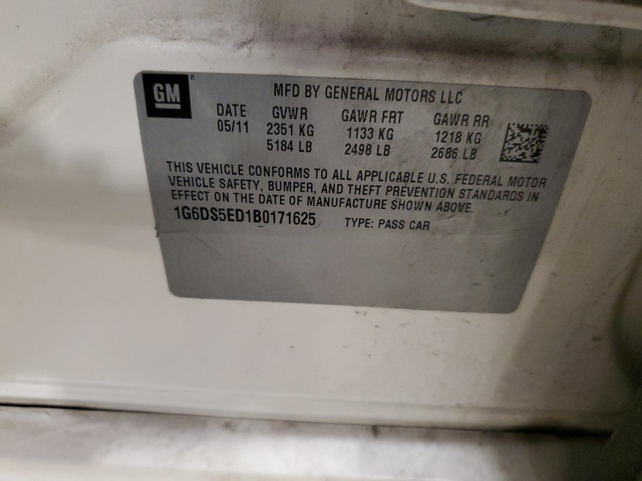 2011 Cadillac Cts Premium Collection VIN: 1G6DS5ED1B0171625 Lot: 70151715