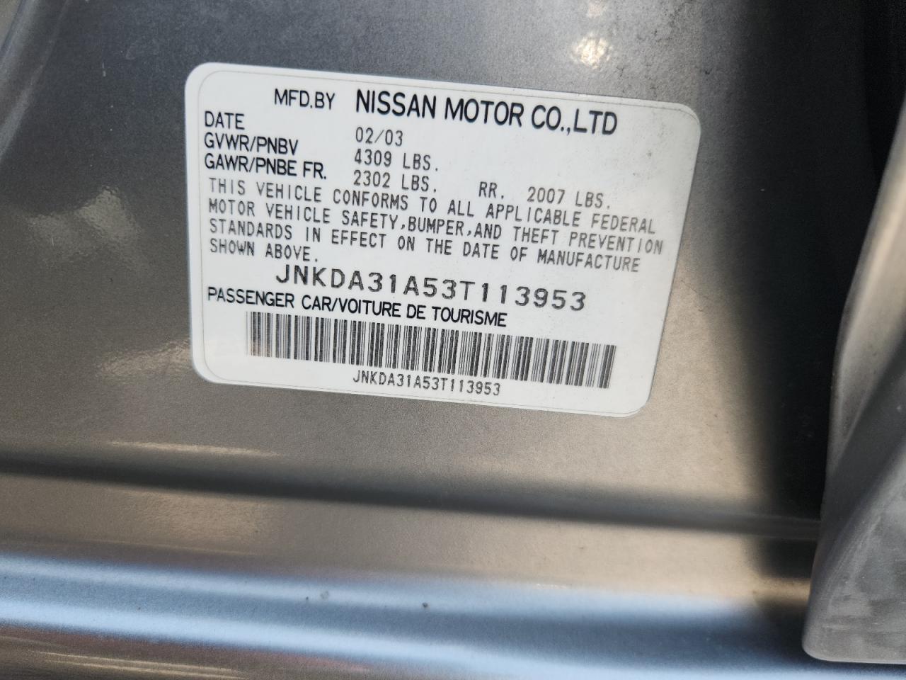 2003 Infiniti I35 VIN: JNKDA31A53T113953 Lot: 68032865