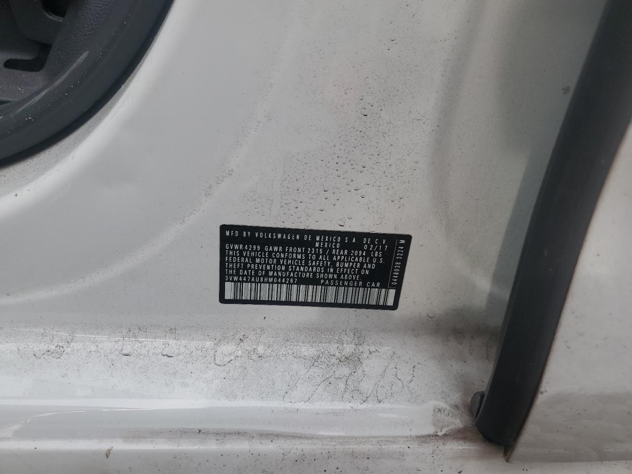 2017 Volkswagen Gti S/Se VIN: 3VW447AU8HM044267 Lot: 69096315