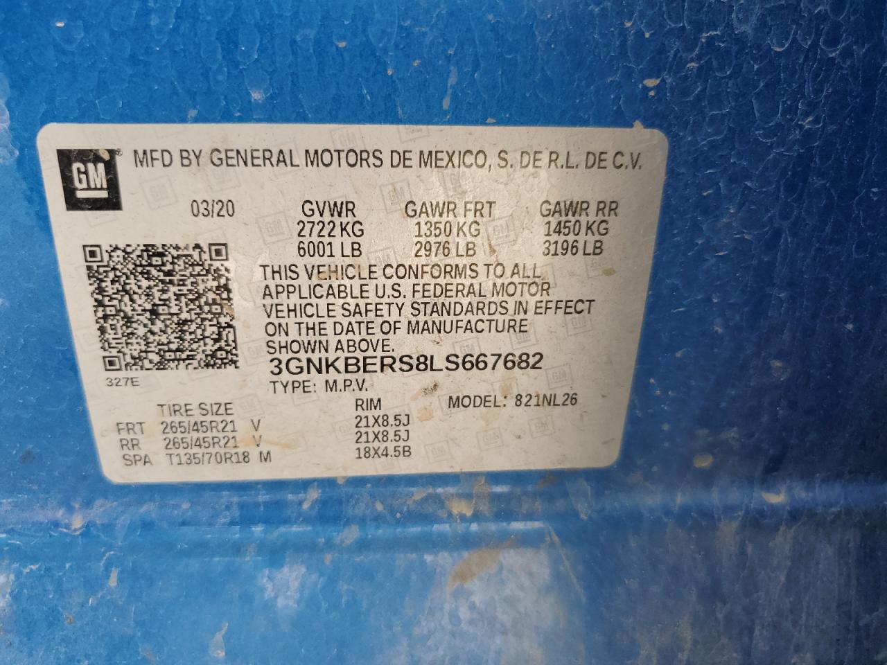 2020 Chevrolet Blazer Rs VIN: 3GNKBERS8LS667682 Lot: 67080255