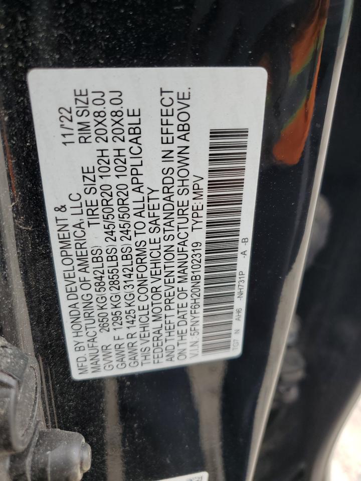 2022 Honda Pilot Se VIN: 5FNYF6H20NB102319 Lot: 70212215