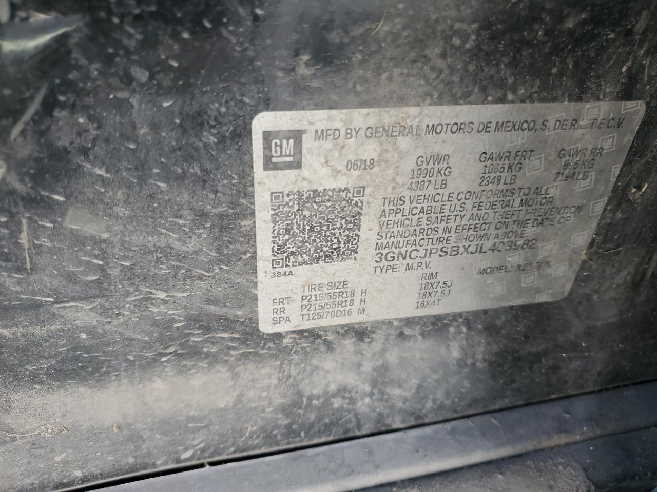 2018 Chevrolet Trax 1Lt VIN: 3GNCJPSBXJL403982 Lot: 70783705