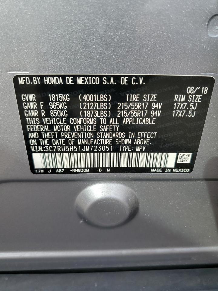 2018 Honda Hr-V Ex VIN: 3CZRU5H51JM723051 Lot: 69435565