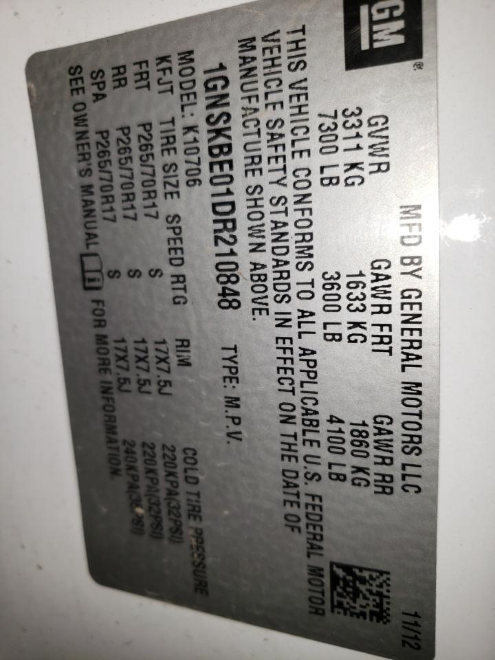 2013 Chevrolet Tahoe K1500 Lt VIN: 1GNSKBE01DR210848 Lot: 68551965