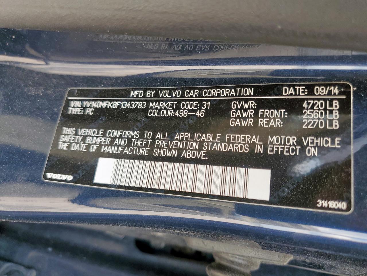 2015 Volvo S60 Premier VIN: YV140MFK8F1343783 Lot: 70414985