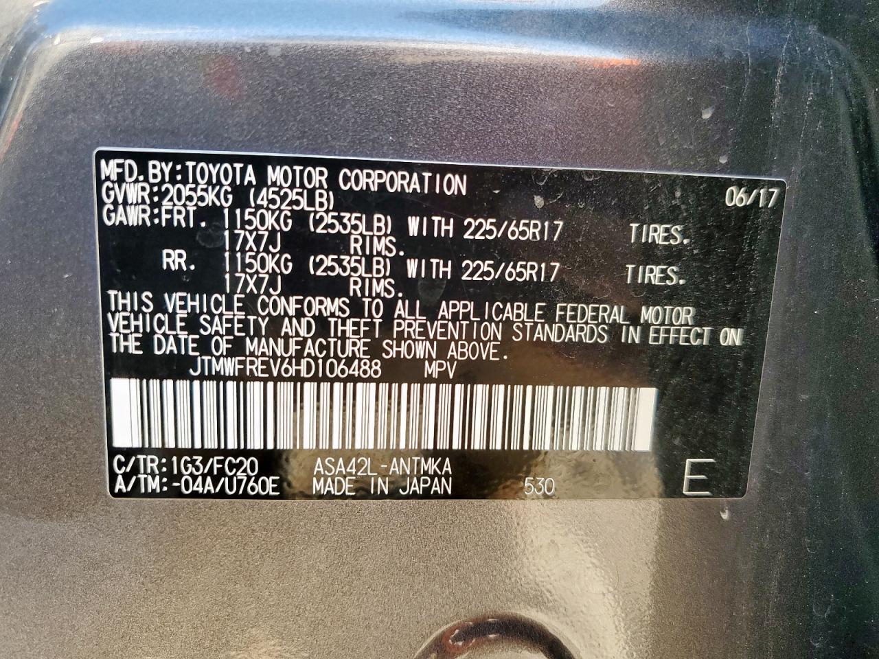 2017 Toyota Rav4 Xle VIN: JTMWFREV6HD106488 Lot: 70223555