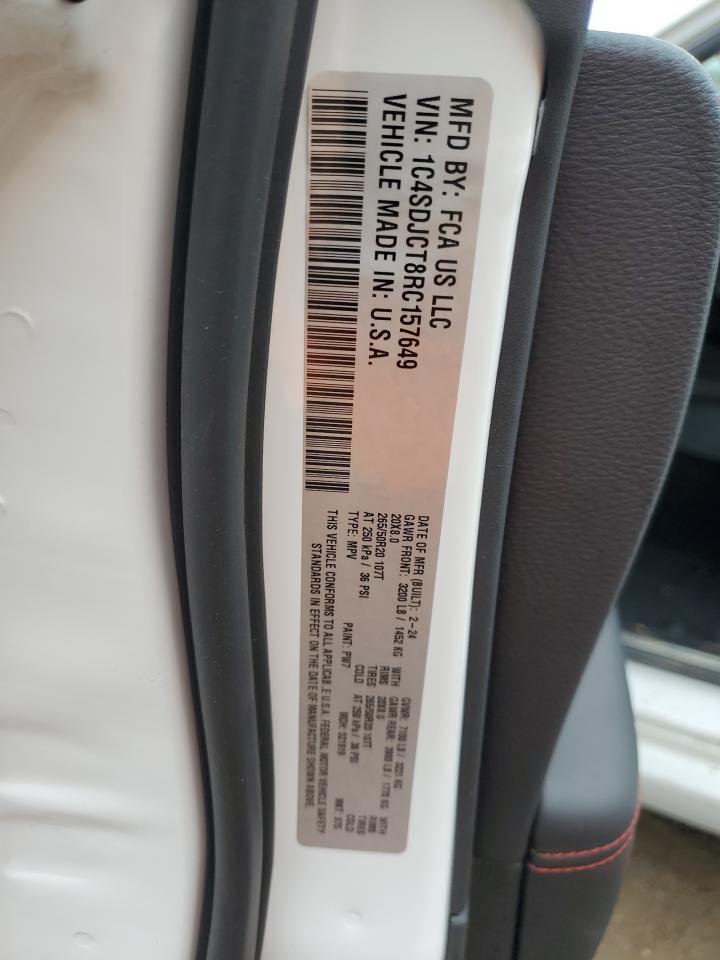 2024 Dodge Durango R/T VIN: 1C4SDJCT8RC157649 Lot: 69293445