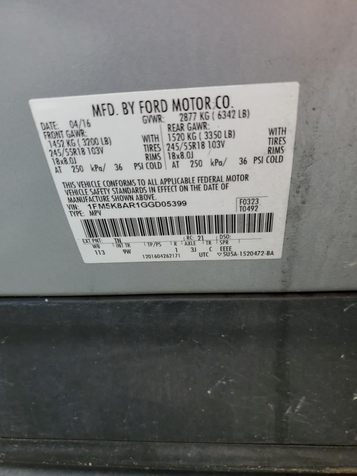 2016 Ford Explorer Police Interceptor VIN: 1FM5K8AR1GGD05399 Lot: 65426795