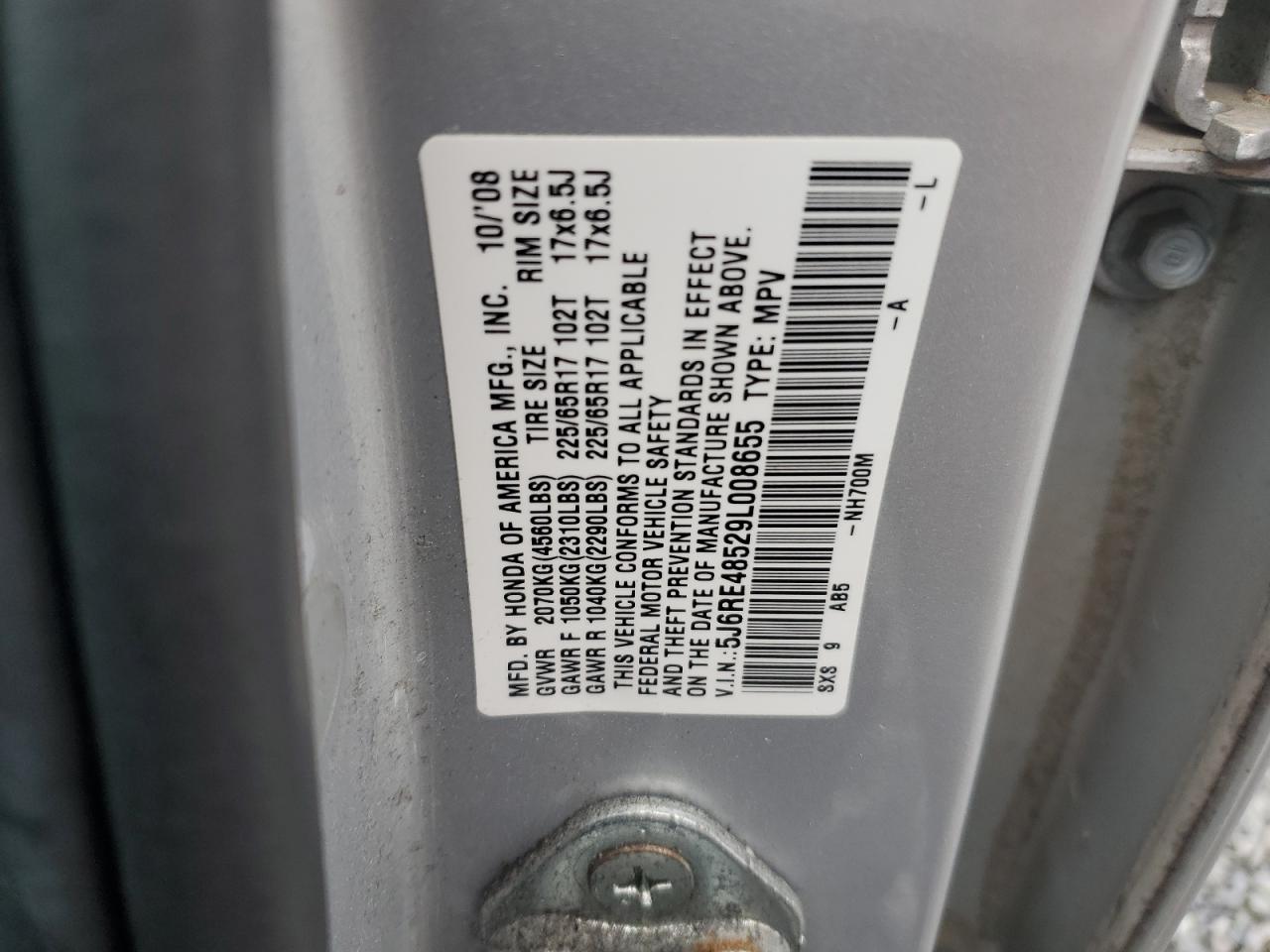 2009 Honda Cr-V Ex VIN: 5J6RE48529L008655 Lot: 69267355