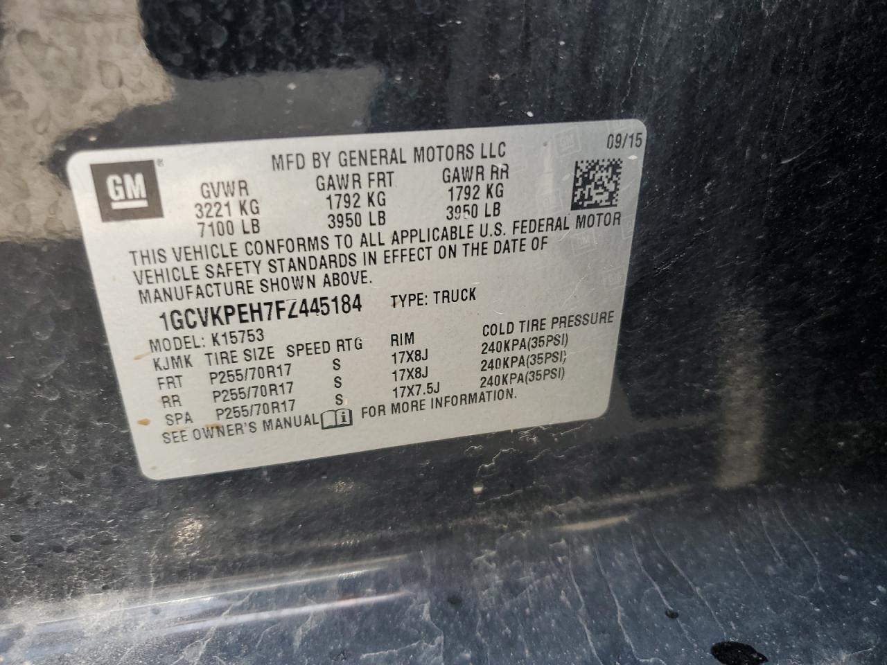 2015 Chevrolet Silverado K1500 VIN: 1GCVKPEH7FZ445184 Lot: 81577845