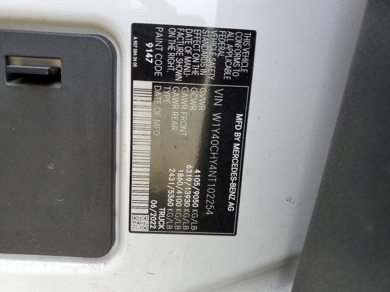 2022 Mercedes-Benz Sprinter 2500 VIN: W1Y40CHY4NT102254 Lot: 64574545