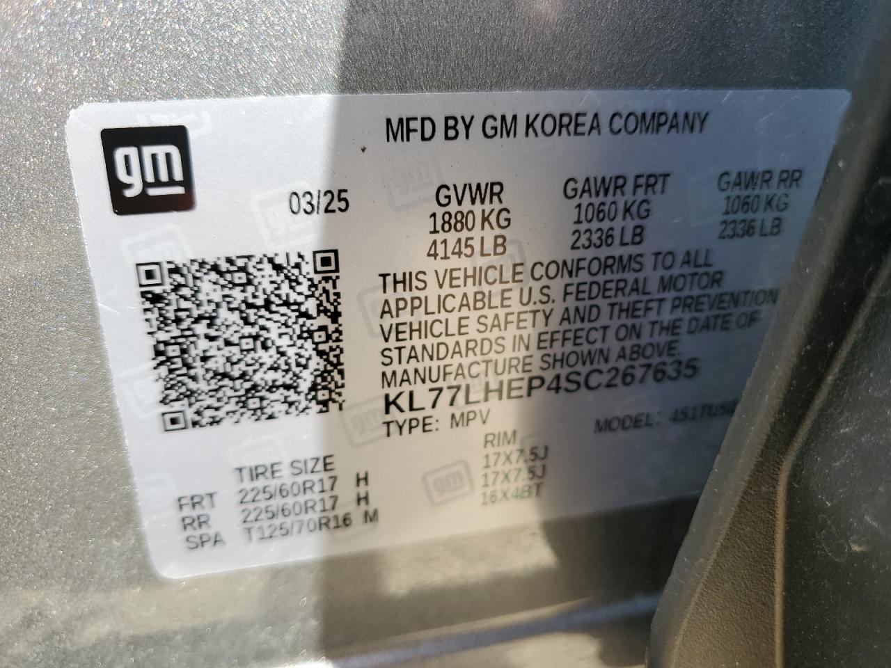 2025 Chevrolet Trax 1Lt VIN: KL77LHEP4SC267635 Lot: 69645515