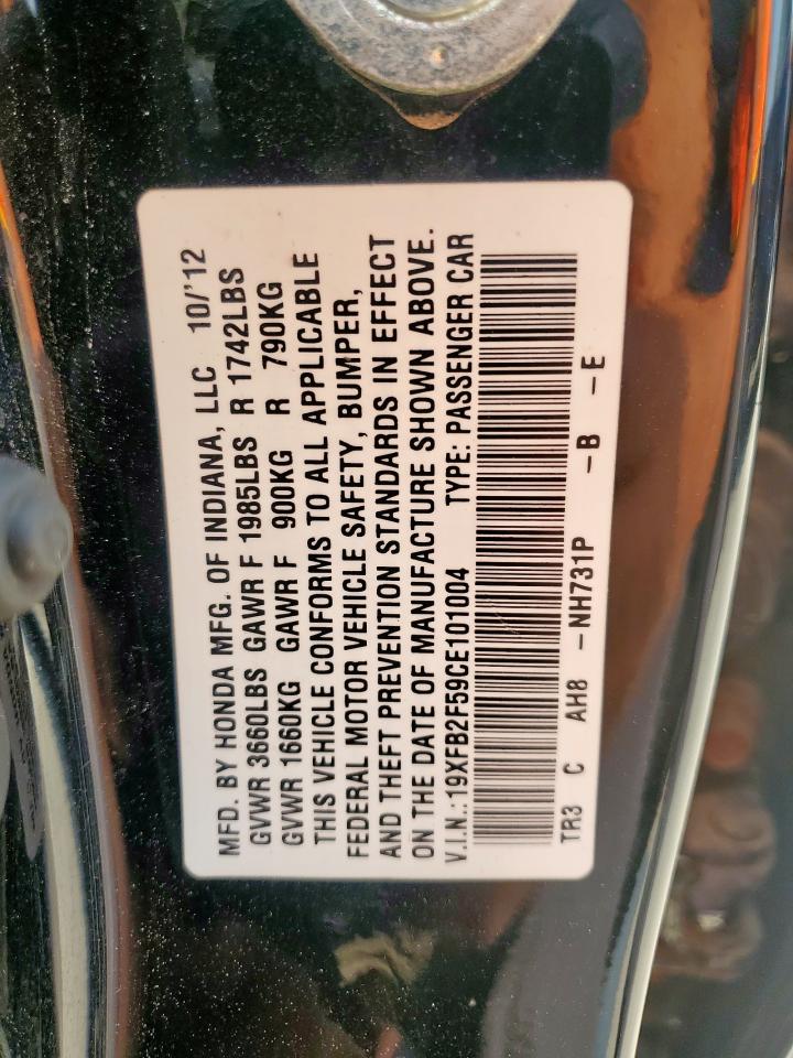 2012 Honda Civic Lx VIN: 19XFB2F59CE101004 Lot: 70119165