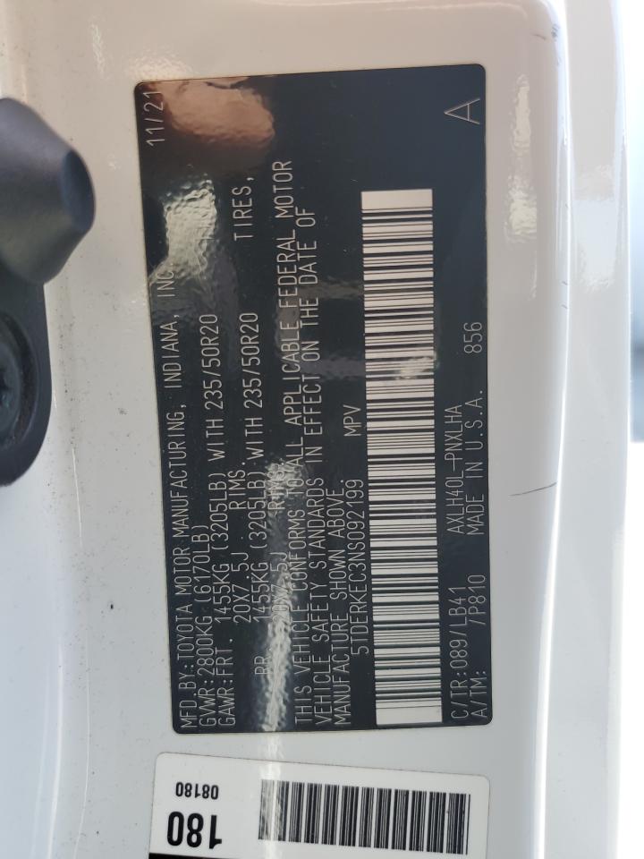 2022 Toyota Sienna Limited VIN: 5TDERKEC3NS092199 Lot: 69778555