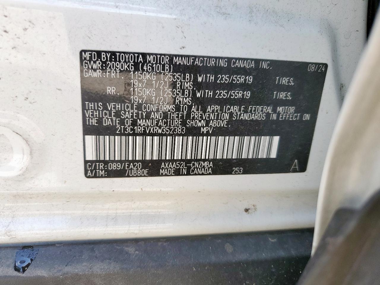 2024 Toyota Rav4 Xle Premium VIN: 2T3C1RFVXRW352383 Lot: 68303235