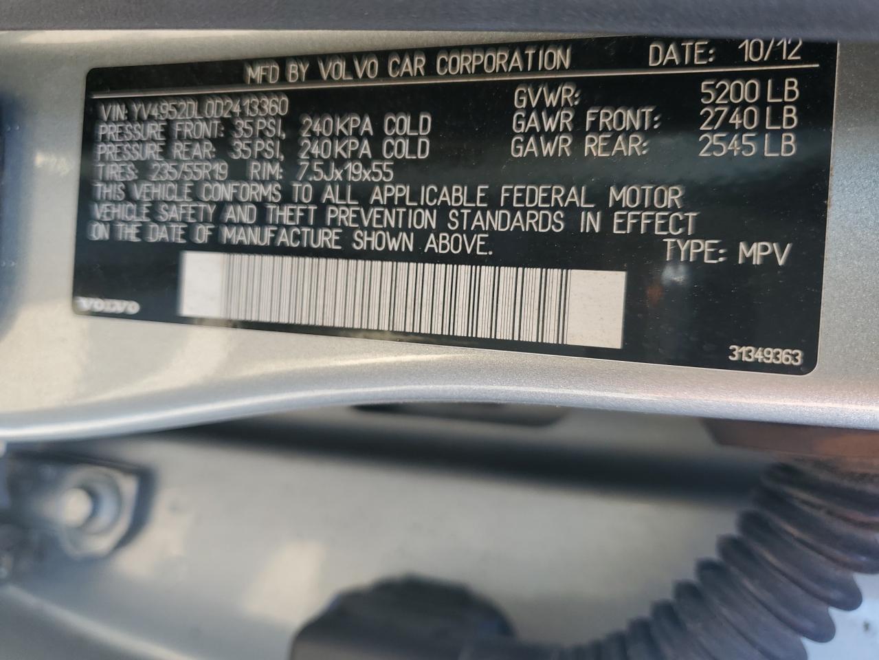 2013 Volvo Xc60 3.2 VIN: YV4952DL0D2413360 Lot: 67745055