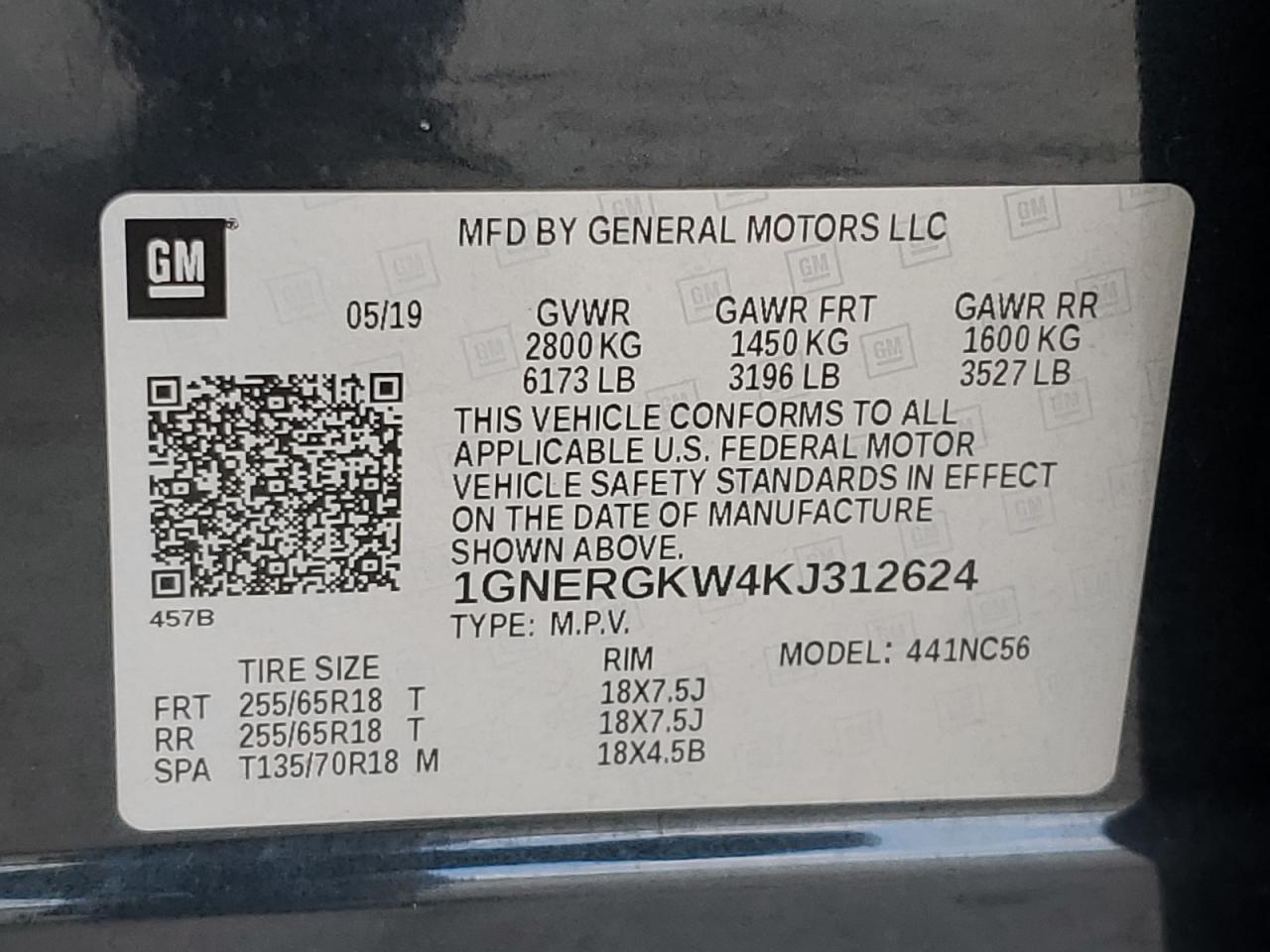 2019 Chevrolet Traverse Lt VIN: 1GNERGKW4KJ312624 Lot: 68281685