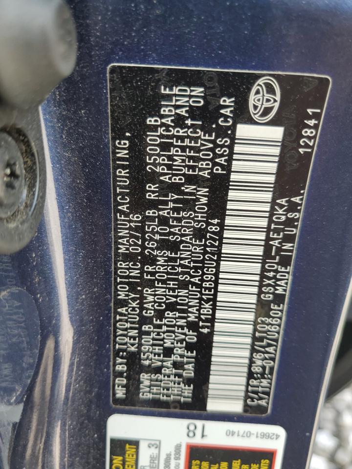 2016 Toyota Avalon Xle VIN: 4T1BK1EB9GU212784 Lot: 69146215