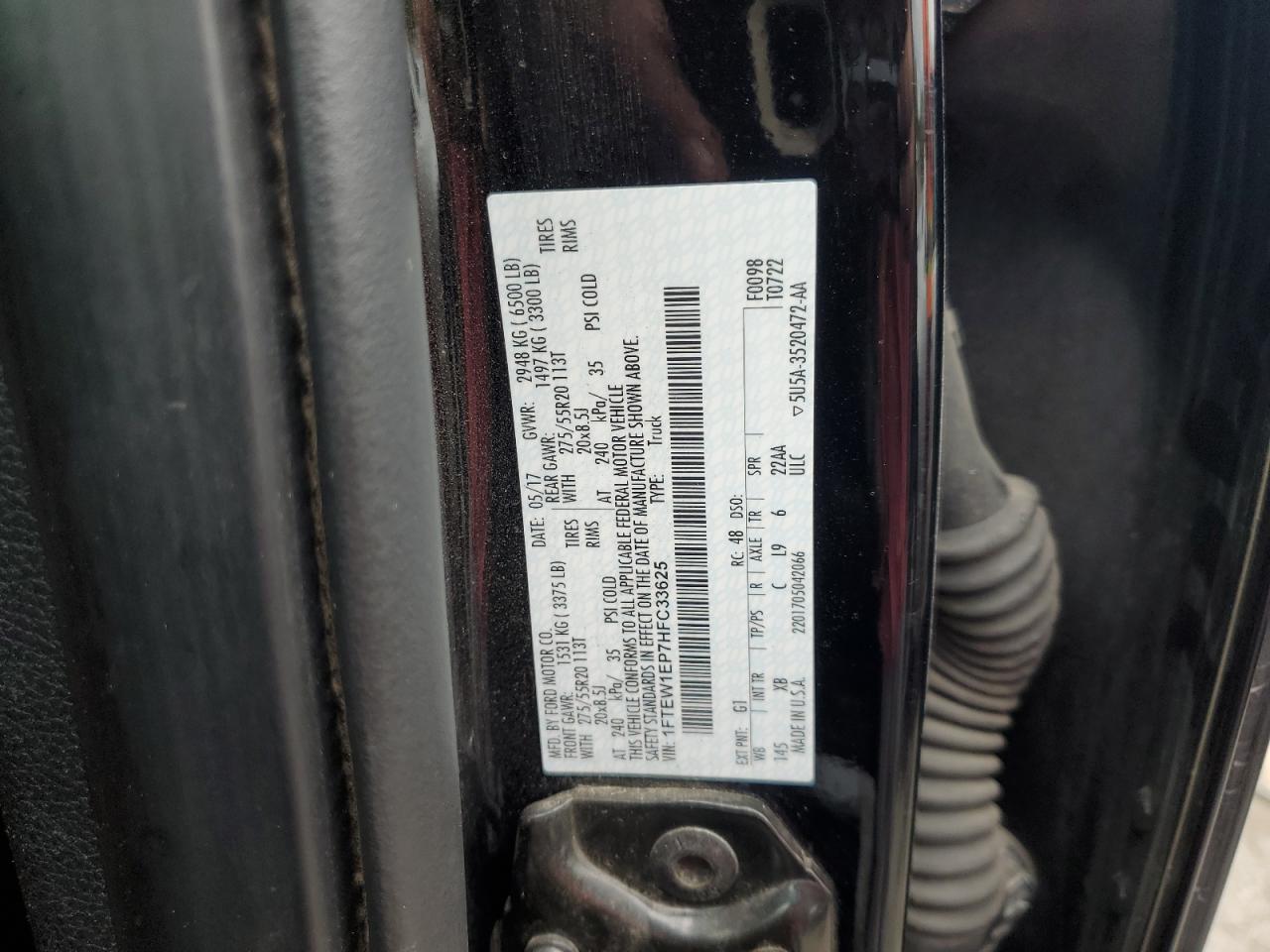 2017 Ford F150 Supercrew VIN: 1FTEW1EP7HFC33625 Lot: 69692755